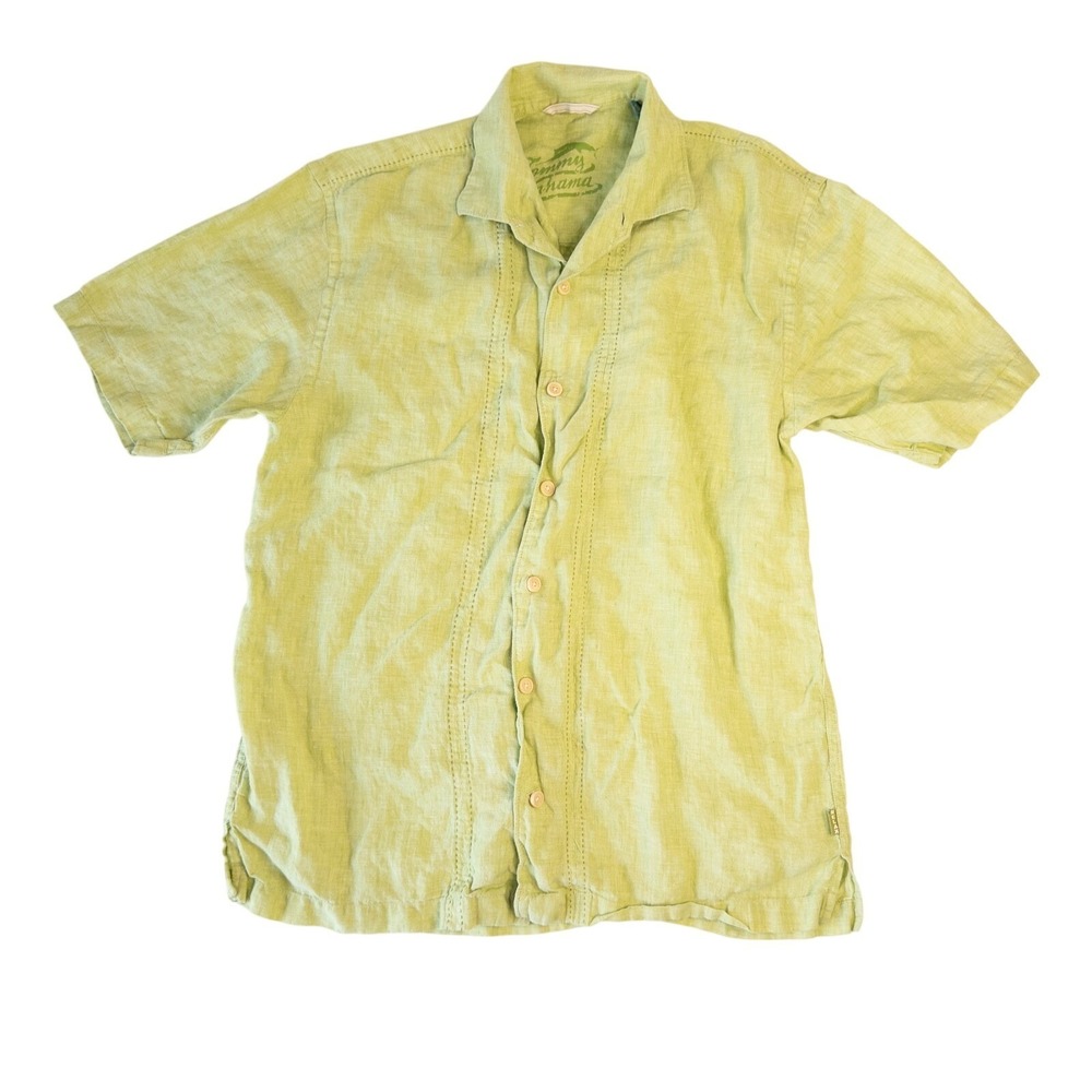 Tommy Bahama 100% Linen‎ Shirt Men's Medium Green Relaxed Short Sleeve Button Up